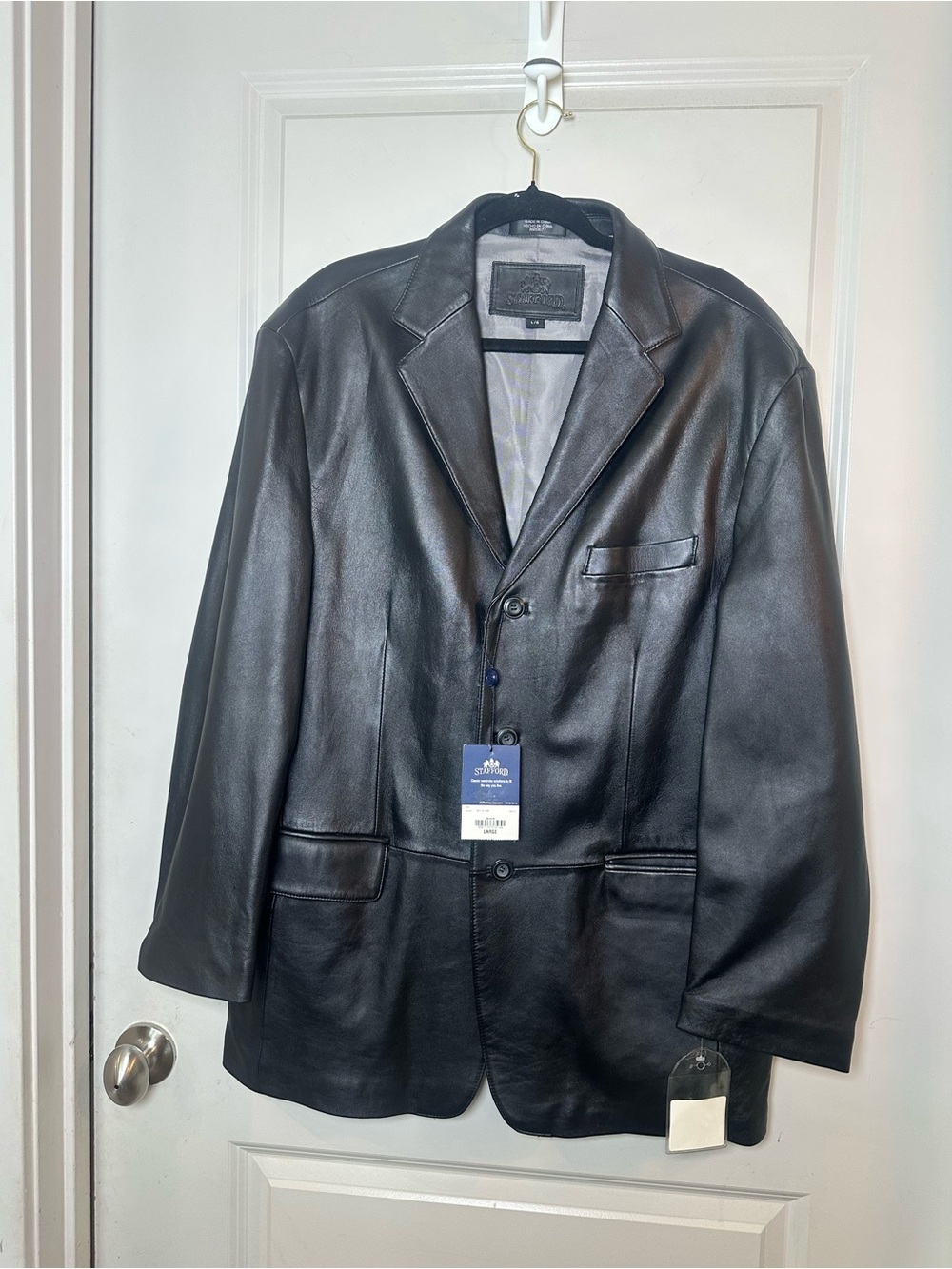 NEW STAFFORD 100% Lambskin Leather Black Blazer Sport Coat, Large